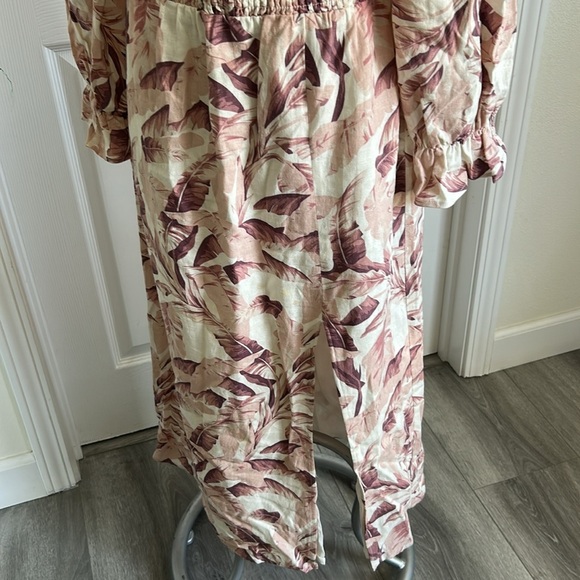 House of Harlow 1960 Linen Blend Midi Dress Pink White Palm Print Size Medium - Picture 4 of 14